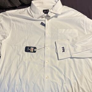 johnnie-O White Men's Button-Down Dress Shirt with TCU Cuff Embroidery